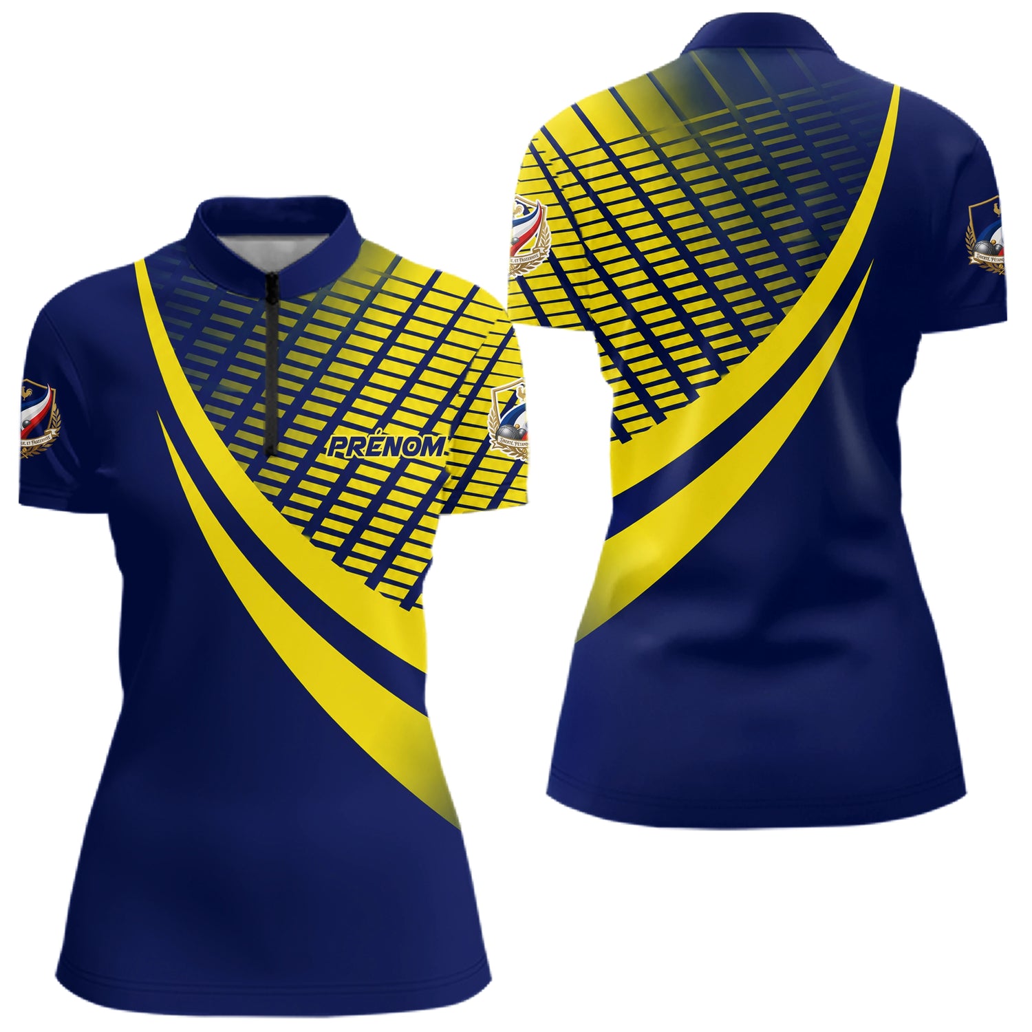 Polo Pétanque Bleu Marine - Graphique Jaune Homme Femme - Polo Zippé Femme