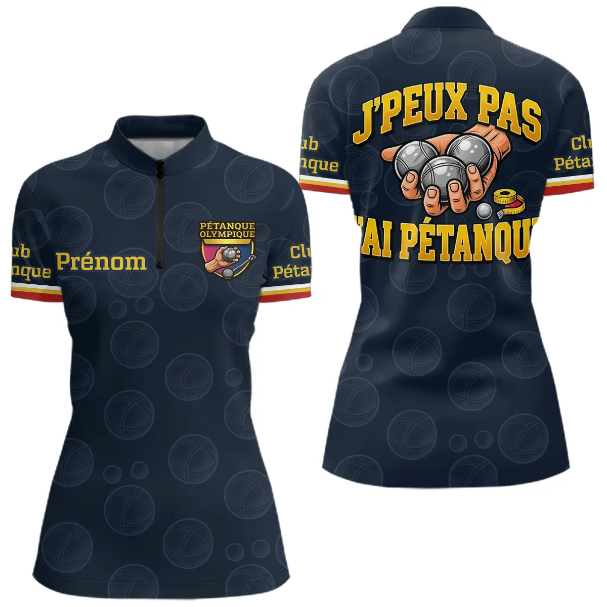 Polo Pétanque Bleu Marine - Homme Femme J'ai Pétanque - Polo Zippé Femme