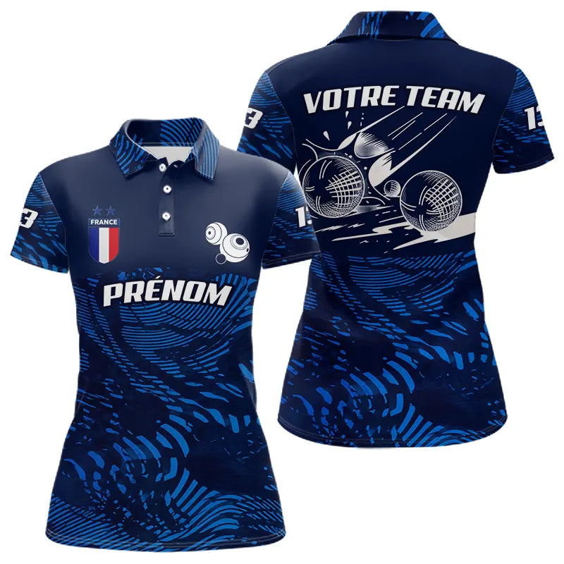 Polo Pétanque Bleu Marine - Personnalisé France Tricolore - Polo Femme