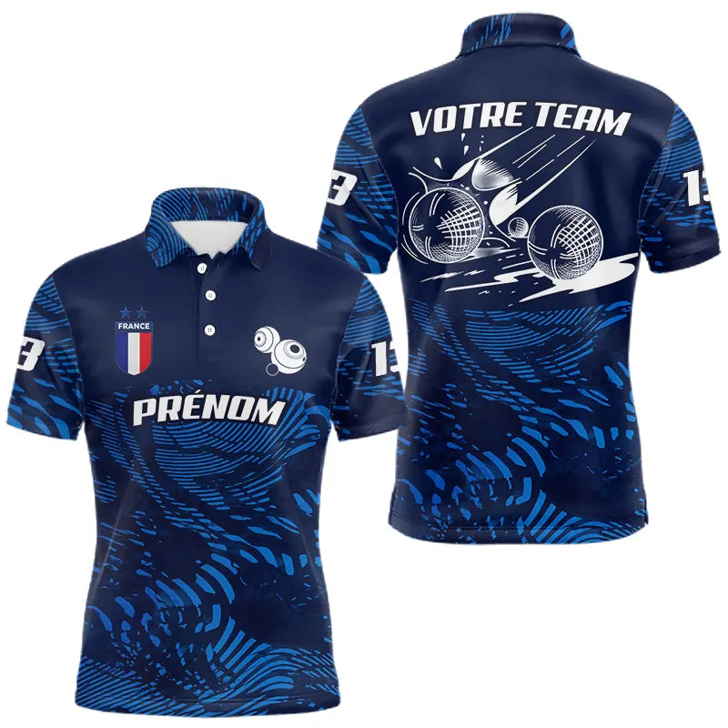 Polo Pétanque Bleu Marine - Personnalisé France Tricolore - Polo Homme