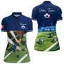Polo Pétanque Bleu Marine Décor Terrain - Prénom Personnalisé - Polo Zippé Femme