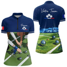 Polo Pétanque Bleu Marine Décor Terrain - Prénom Personnalisé - Polo Zippé Femme