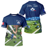 Polo Pétanque Bleu Marine Décor Terrain - Prénom Personnalisé - T-Shirt Homme