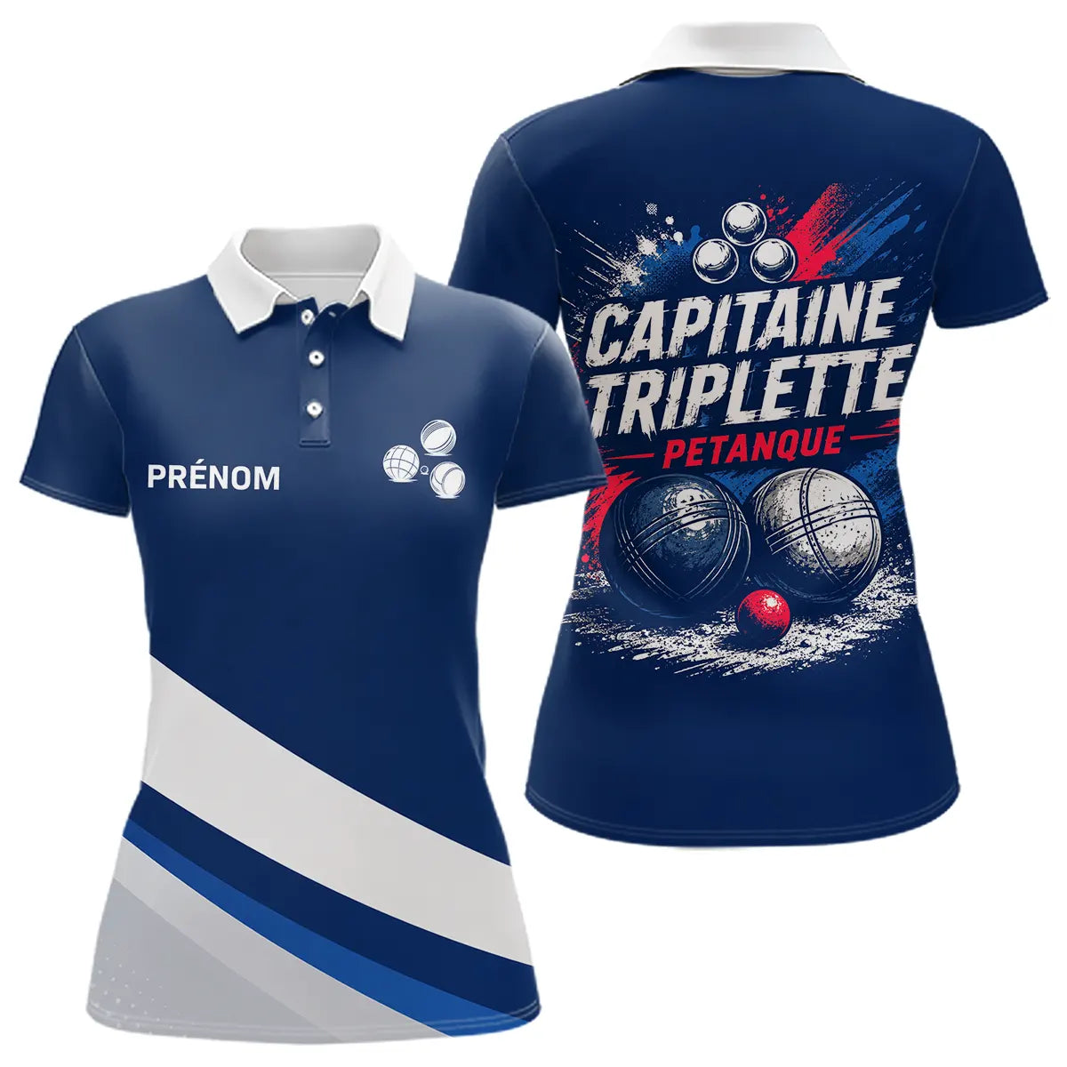 Polo Pétanque Bleu Marine – Design Capitaine Triplette - Polo Femme