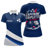 Polo Pétanque Bleu Marine – Design Capitaine Triplette - Polo Femme
