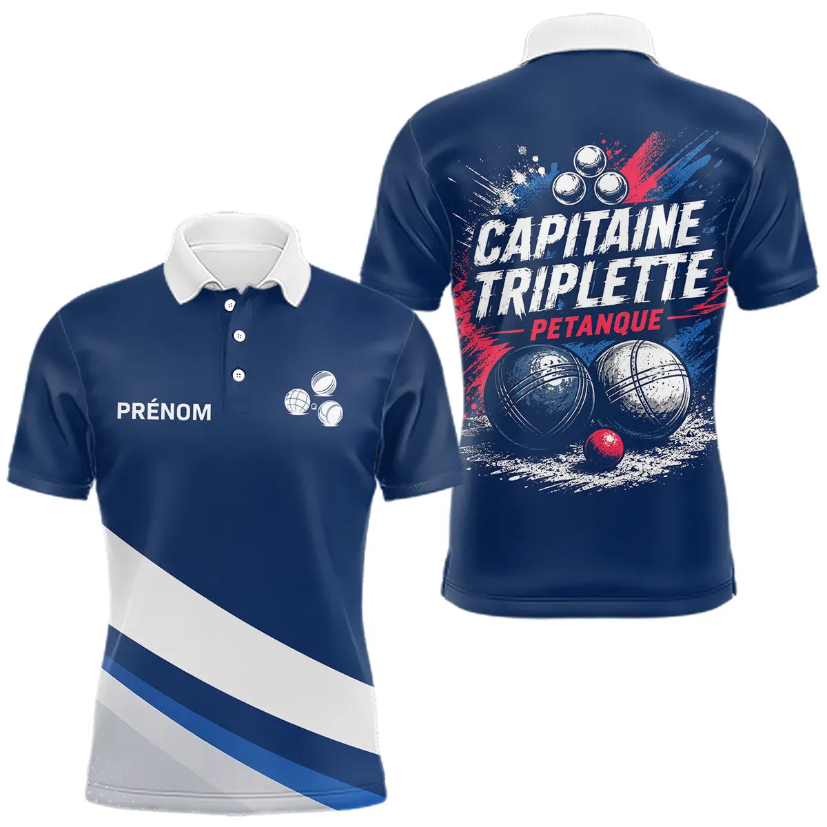 Polo Pétanque Bleu Marine – Design Capitaine Triplette - Polo Homme