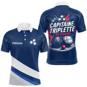 Polo Pétanque Bleu Marine – Design Capitaine Triplette - Polo Homme