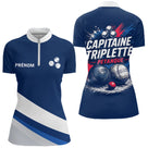 Polo Pétanque Bleu Marine – Design Capitaine Triplette - Polo Zippé Femme