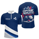 Polo Pétanque Bleu Marine – Design Capitaine Triplette - Polo Zippé Homme