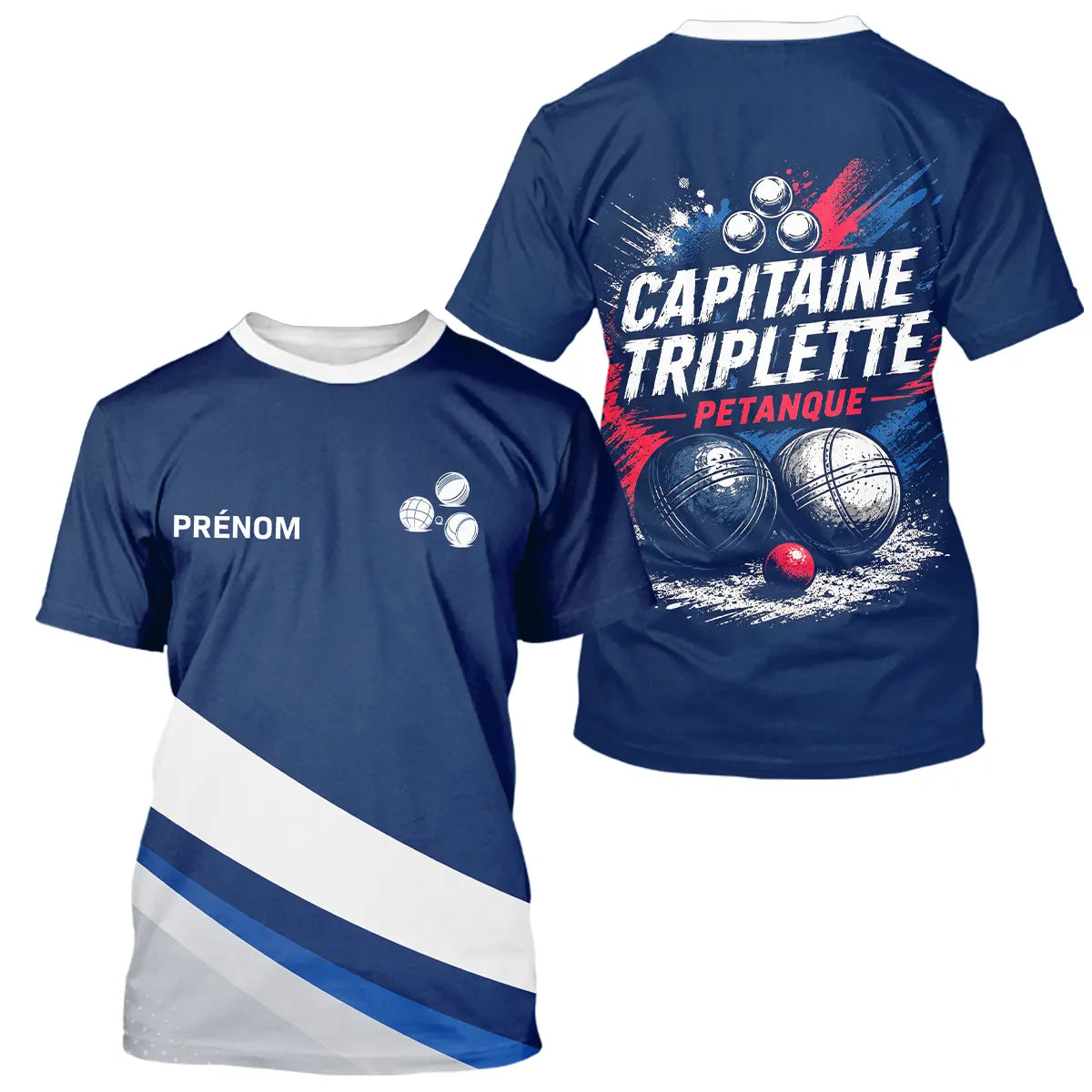 Polo Pétanque Bleu Marine – Design Capitaine Triplette - T-Shirt Homme