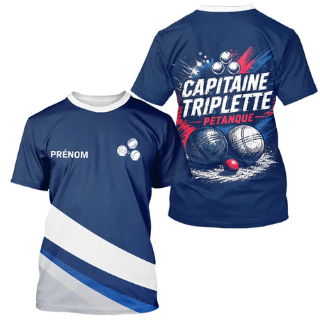 Polo Pétanque Bleu Marine – Design Capitaine Triplette - T-Shirt Homme