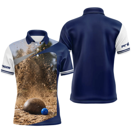 Polo Pétanque Bleu Marine Tir Parfait - 3D Impact Boule - Polo Homme