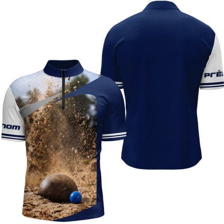 Polo Pétanque Bleu Marine Tir Parfait - 3D Impact Boule - Polo Zippé Homme