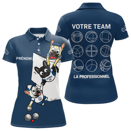Polo Pétanque Bleu Marine Équipe - Team Bouledogue Français - Polo Femme