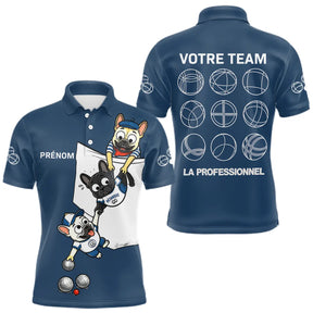 Polo Pétanque Bleu Marine Équipe - Team Bouledogue Français - Polo Homme