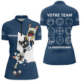 Polo Pétanque Bleu Marine Équipe - Team Bouledogue Français - Polo Zippé Femme