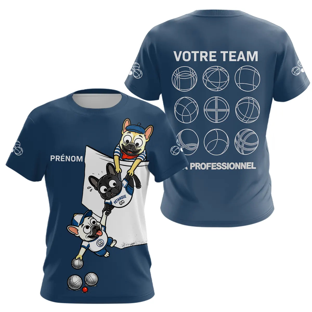 Polo Pétanque Bleu Marine Équipe - Team Bouledogue Français - T-Shirt Femme