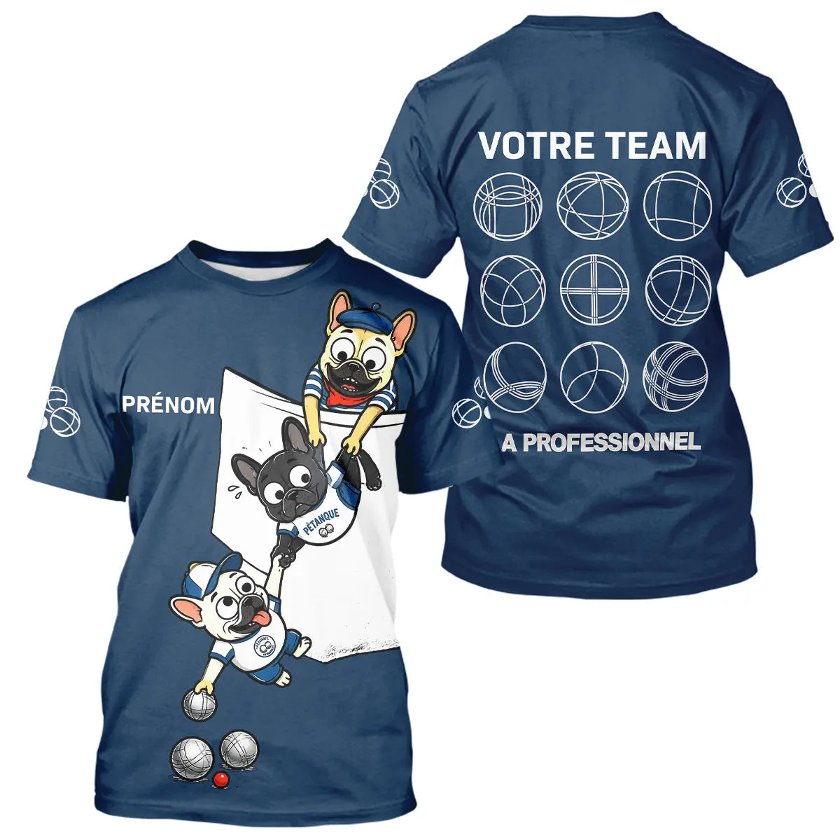 Polo Pétanque Bleu Marine Équipe - Team Bouledogue Français - T-Shirt Homme