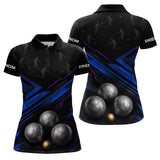 Polo Pétanque Bleu Noir & Boules 3D - Cadeau Boules - Polo Femme