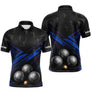 Polo Pétanque Bleu Noir & Boules 3D - Cadeau Boules - Polo Homme