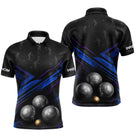 Polo Pétanque Bleu Noir & Boules 3D - Cadeau Boules - Polo Homme