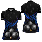 Polo Pétanque Bleu Noir & Boules 3D - Cadeau Boules - Polo Zippé Femme