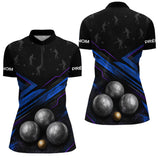 Polo Pétanque Bleu Noir & Boules 3D - Cadeau Boules - Polo Zippé Femme