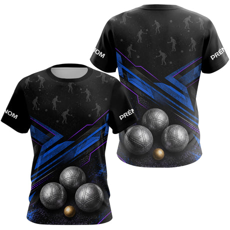 Polo Pétanque Bleu Noir & Boules 3D - Cadeau Boules - T-Shirt Femme