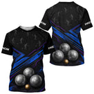 Polo Pétanque Bleu Noir & Boules 3D - Cadeau Boules - T-Shirt Homme