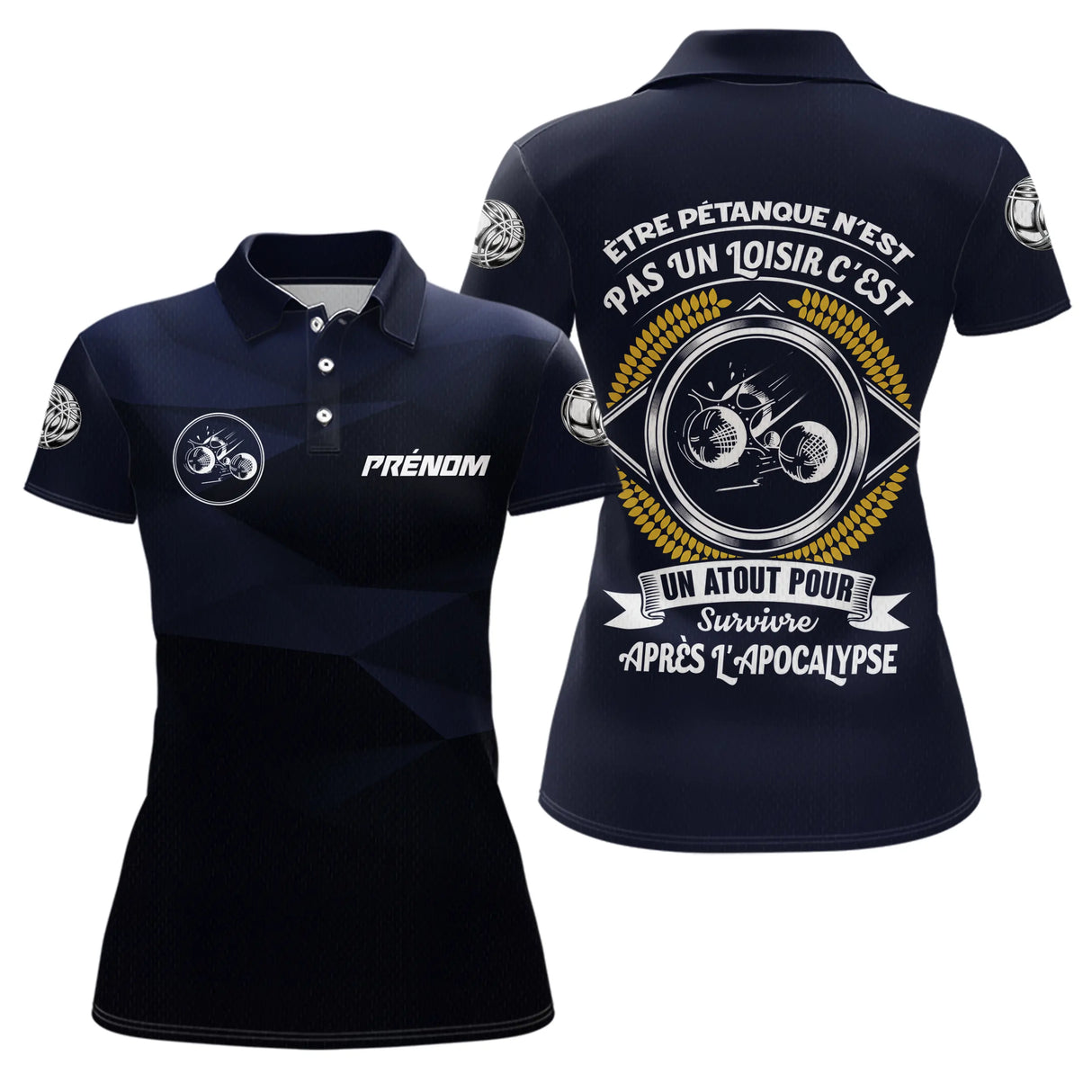 Polo Pétanque Bleu Nuit - Joueur Boules Personnalisé - Polo Femme