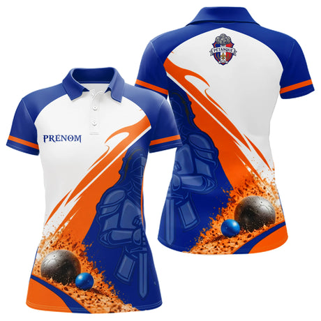 Polo Pétanque Bleu Orange Personnalisé - Style Chevalier - Polo Femme
