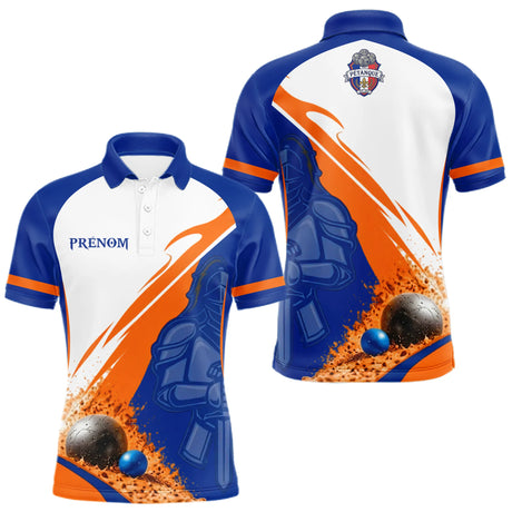 Polo Pétanque Bleu Orange Personnalisé - Style Chevalier - Polo Homme