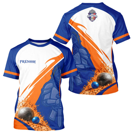 Polo Pétanque Bleu Orange Personnalisé - Style Chevalier - T-Shirt Homme