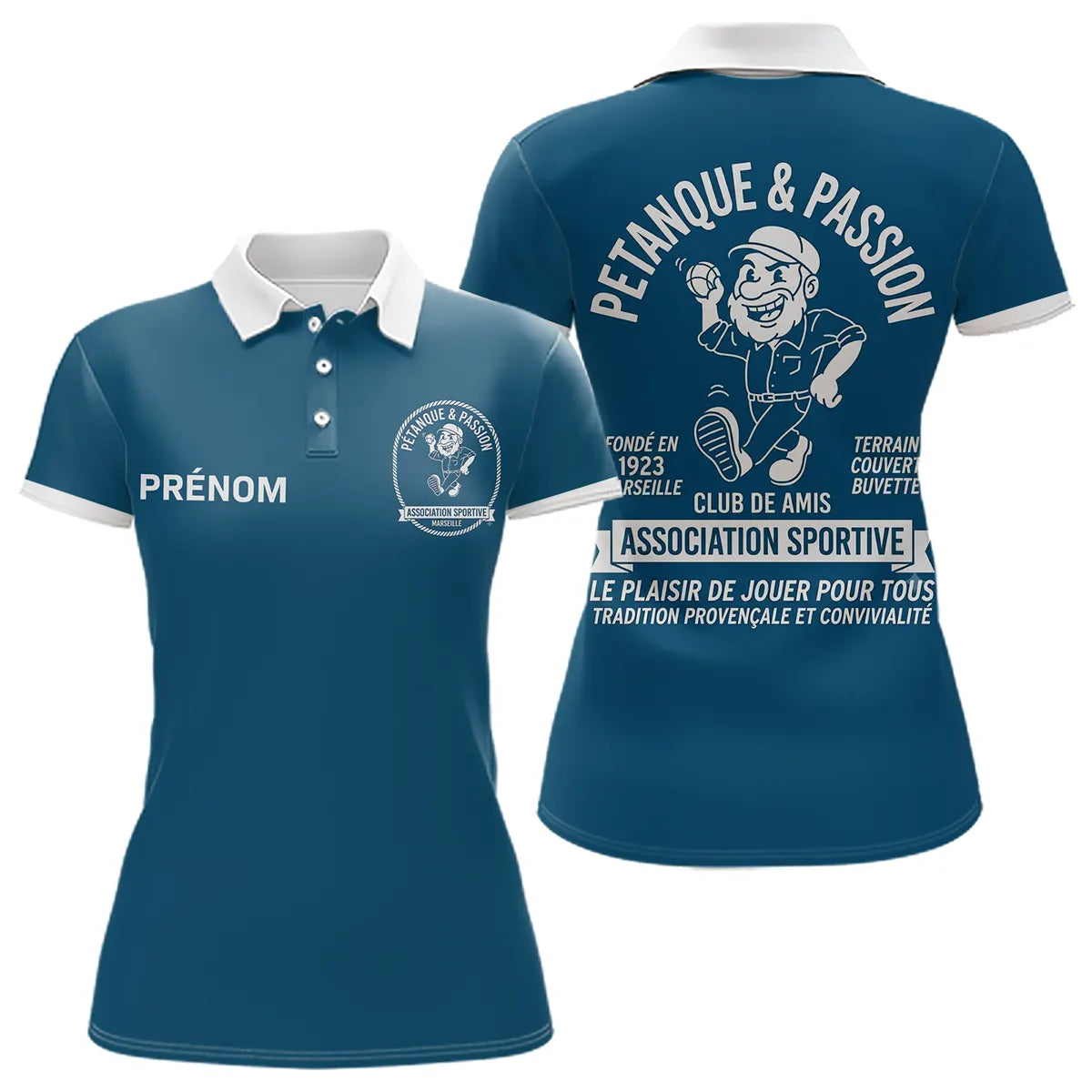 Polo Pétanque Bleu Pétrole Canard - Personnalisé Tenue Club - Polo Femme