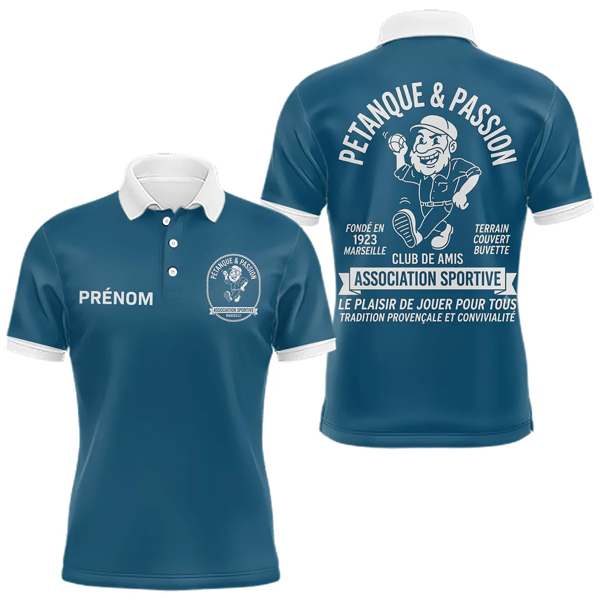 Polo Pétanque Bleu Pétrole Canard - Personnalisé Tenue Club - Polo Homme