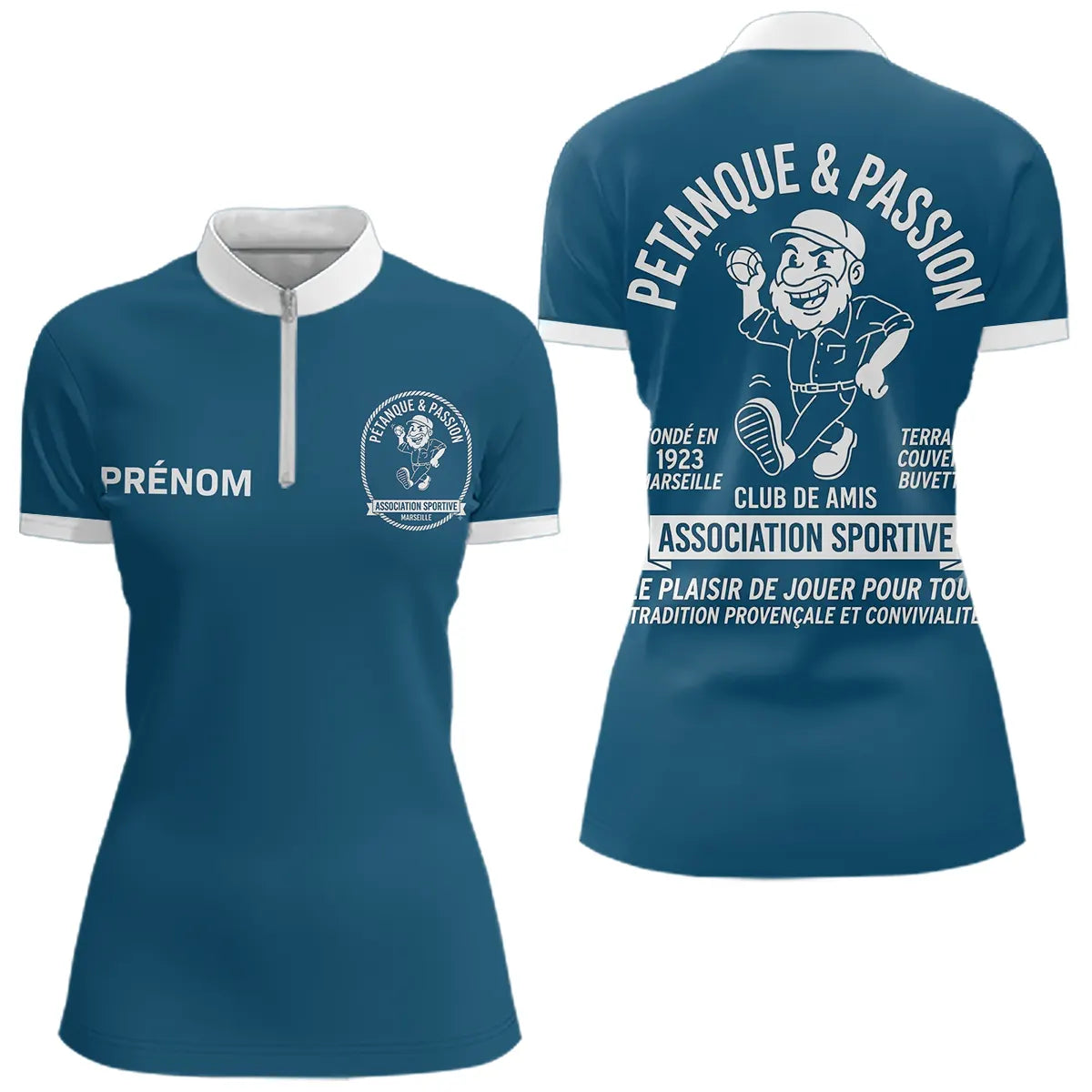 Polo Pétanque Bleu Pétrole Canard - Personnalisé Tenue Club - Polo Zippé Femme