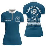 Polo Pétanque Bleu Pétrole Canard - Personnalisé Tenue Club - Polo Zippé Femme