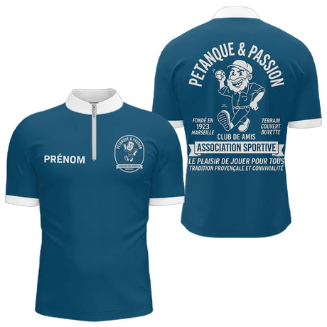 Polo Pétanque Bleu Pétrole Canard - Personnalisé Tenue Club - Polo Zippé Homme
