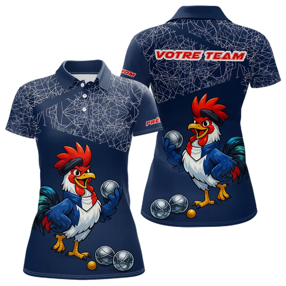 Polo Pétanque Bleu Performance - Coq Gaulois Personnalisé - Polo Femme