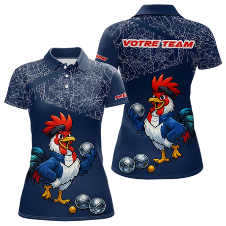 Polo Pétanque Bleu Performance - Coq Gaulois Personnalisé - Polo Femme
