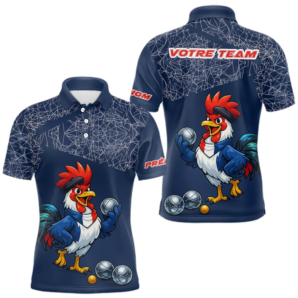 Polo Pétanque Bleu Performance - Coq Gaulois Personnalisé - Polo Homme