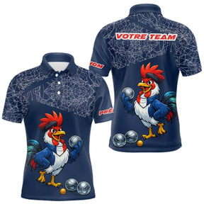 Polo Pétanque Bleu Performance - Coq Gaulois Personnalisé - Polo Homme