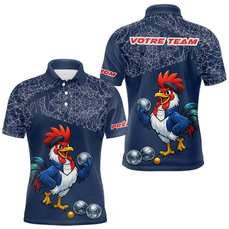 Polo Pétanque Bleu Performance - Coq Gaulois Personnalisé - Polo Homme