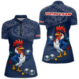 Polo Pétanque Bleu Performance - Coq Gaulois Personnalisé - Polo Zippé Femme