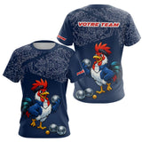 Polo Pétanque Bleu Performance - Coq Gaulois Personnalisé - T-Shirt Femme