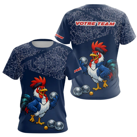 Polo Pétanque Bleu Performance - Coq Gaulois Personnalisé - T-Shirt Femme