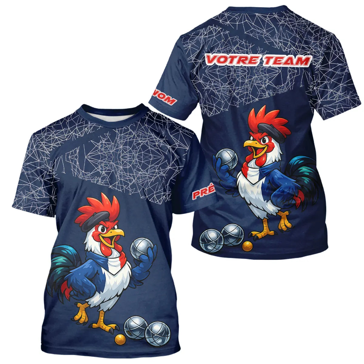 Polo Pétanque Bleu Performance - Coq Gaulois Personnalisé - T-Shirt Homme