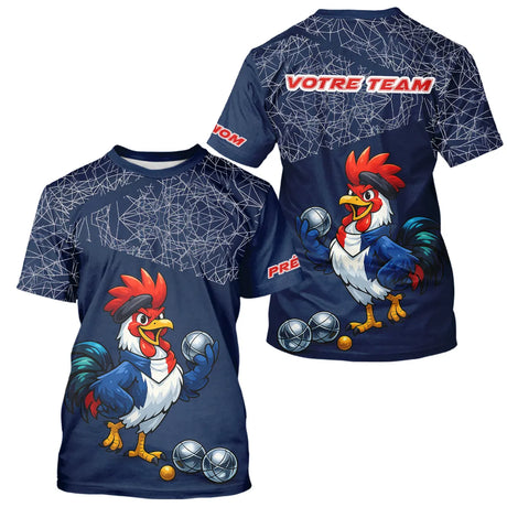 Polo Pétanque Bleu Performance - Coq Gaulois Personnalisé - T-Shirt Homme