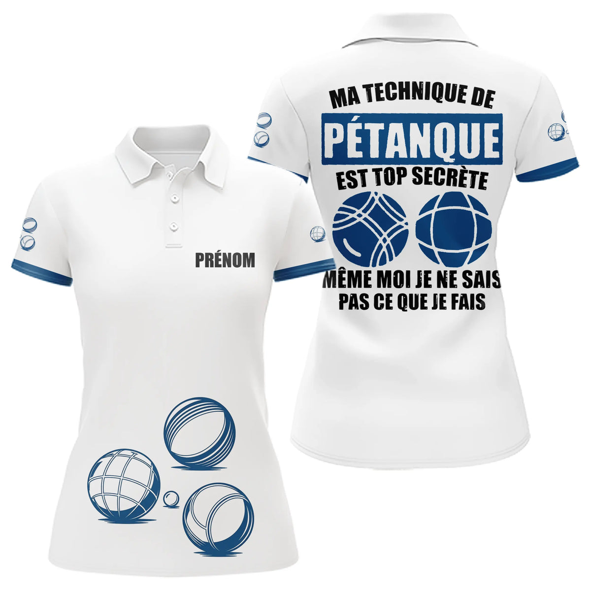 Polo Pétanque Bleu Personnalisé - Cadeau Bouliste Homme Femme - Polo Femme