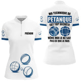 Polo Pétanque Bleu Personnalisé - Cadeau Bouliste Homme Femme - Polo Zippé Femme